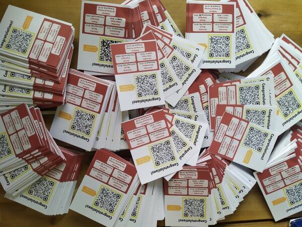 lucky vouchers with qr code for hotpot ideas. Each voucher could be redeemed to get a free Chinese cuisine dishes. 